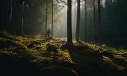 a person standing on the ground near trees