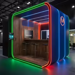 this brightly lit room features a large display