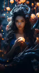 a woman wearing a crown is holding a lantern,a woman is standing in front of lanterns