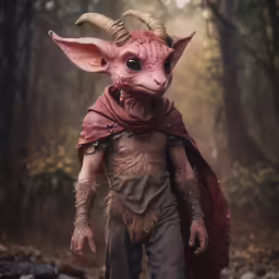 the little red creature is walking on the path