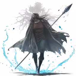 an image of a man in the water and holding a wand