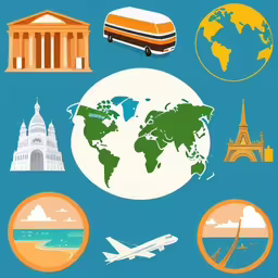 a bunch of travel icons are grouped together,a bunch of different items that are grouped together