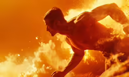 a man in his underwear has jumped into water while wearing flames