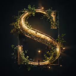 a lighted letter that is made to look like a golden s