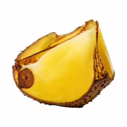 a half peeled, ripe yellow banana on a white background