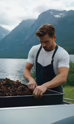 the man is assembling a plant from the trailer