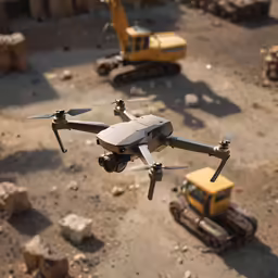 an overhead view of a construction area with small vehicles
