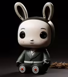 a toy rabbit sitting on top of a pile of matches