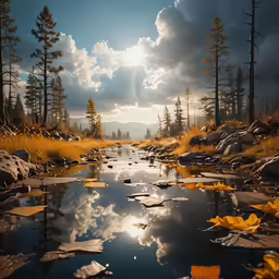 water in a creek surrounded by lots of leaf litter