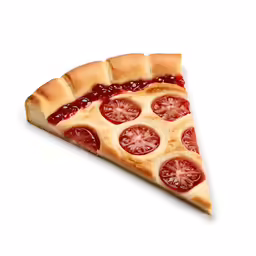 a slice of pizza on top of a white table