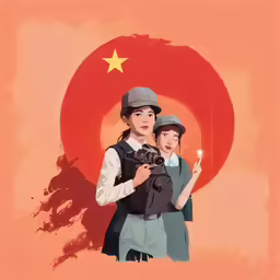 a young man is holding a camera to look at another young girl