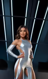 an image of a woman wearing silver clothes