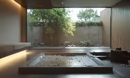large modern design with stone floor and wood and wall