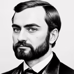 a black and white photo of a man wearing a suit and tie