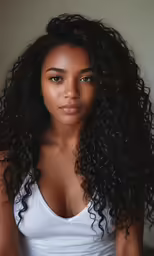 a woman with long hair wearing white top