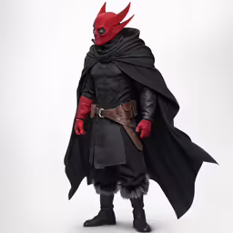 a person in a red mask and black coat