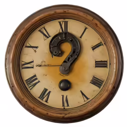 an old fashioned clock with roman numerals and a question mark
