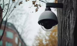 an industrial outdoor security camera with the light on