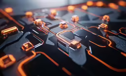 an abstract computer generated photograph with orange highlights