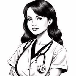 a woman in scrubs, holding her hand on her hip