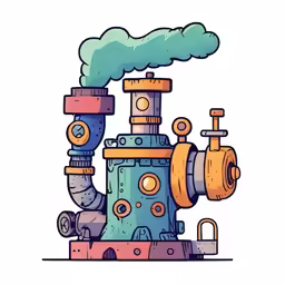 an artistic drawing of a steam powered machine with pipe