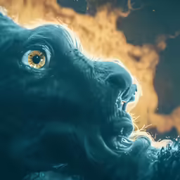 a digital painting of a large creature with yellow eyes