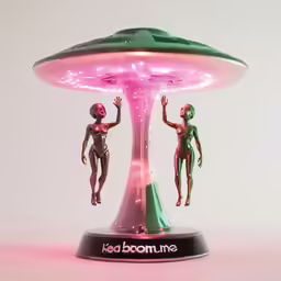 two alien people are standing next to each other on a mushroom