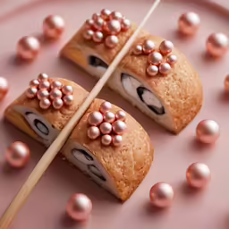 an image of food on a pink table