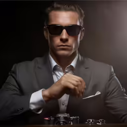 the young man is wearing sunglasses and taking his photo