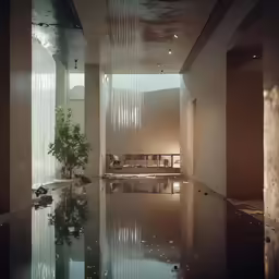 a reflection of water in a large indoor pool