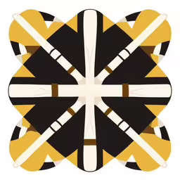 a stylized design in black and yellow with white stripes