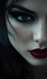 an attractive girl with dark hair and red lipstick