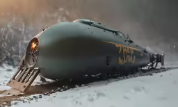 a train that has been laying on its side