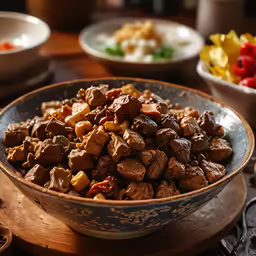 the food in the bowl is mixed with other ingredients