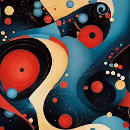 an abstract painting with colorful circles and bubbles