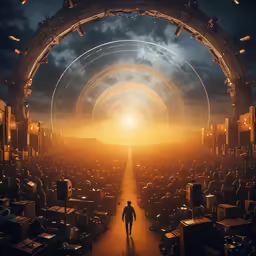 the man is walking into an opening to the vast view