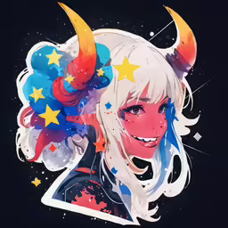 an illustration of a blonde girl with horns and stars on her hair