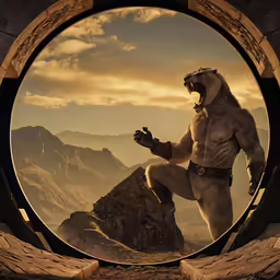 a large, shaggy creature in a mountain pose with outstretched legs