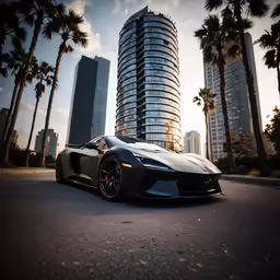 a sports car is parked on the side of a road
