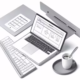 a laptop and keyboard with a tablet next to it