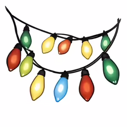 the light christmas bulbs are hanging from the cable