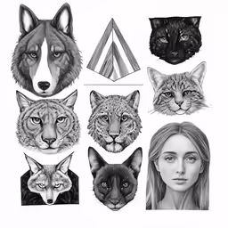 some different types of head illustrations on white paper