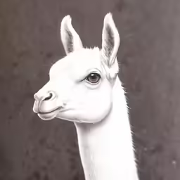 the white llama is staring into the camera lens