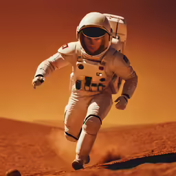 an astronaut in the desert with dust