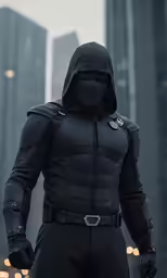 a man in black is standing on a street