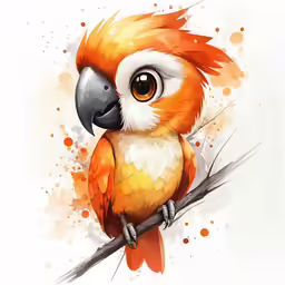 a watercolor painting of a macaw perched on a branch
