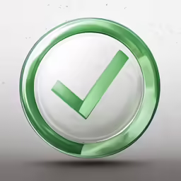 the check mark on a shiny green button