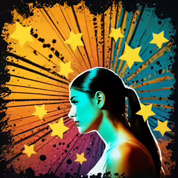 an artistic image of a young woman with stars