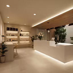 large, open room with many plant sitting on the counter