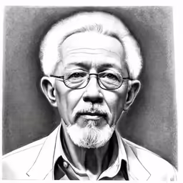 a drawing of a man in glasses with his hair combed